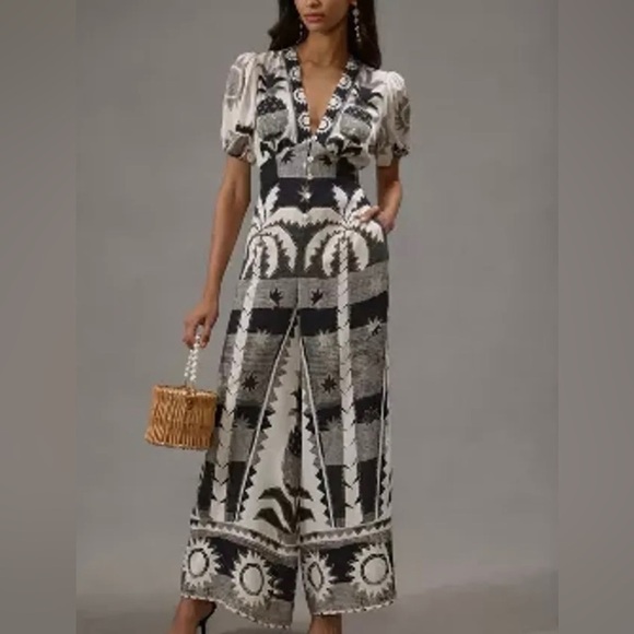Farm Rio x Anthropologie Palm Trees/ Star/Sun Jumpsuit NWT Small - Picture 1 of 8